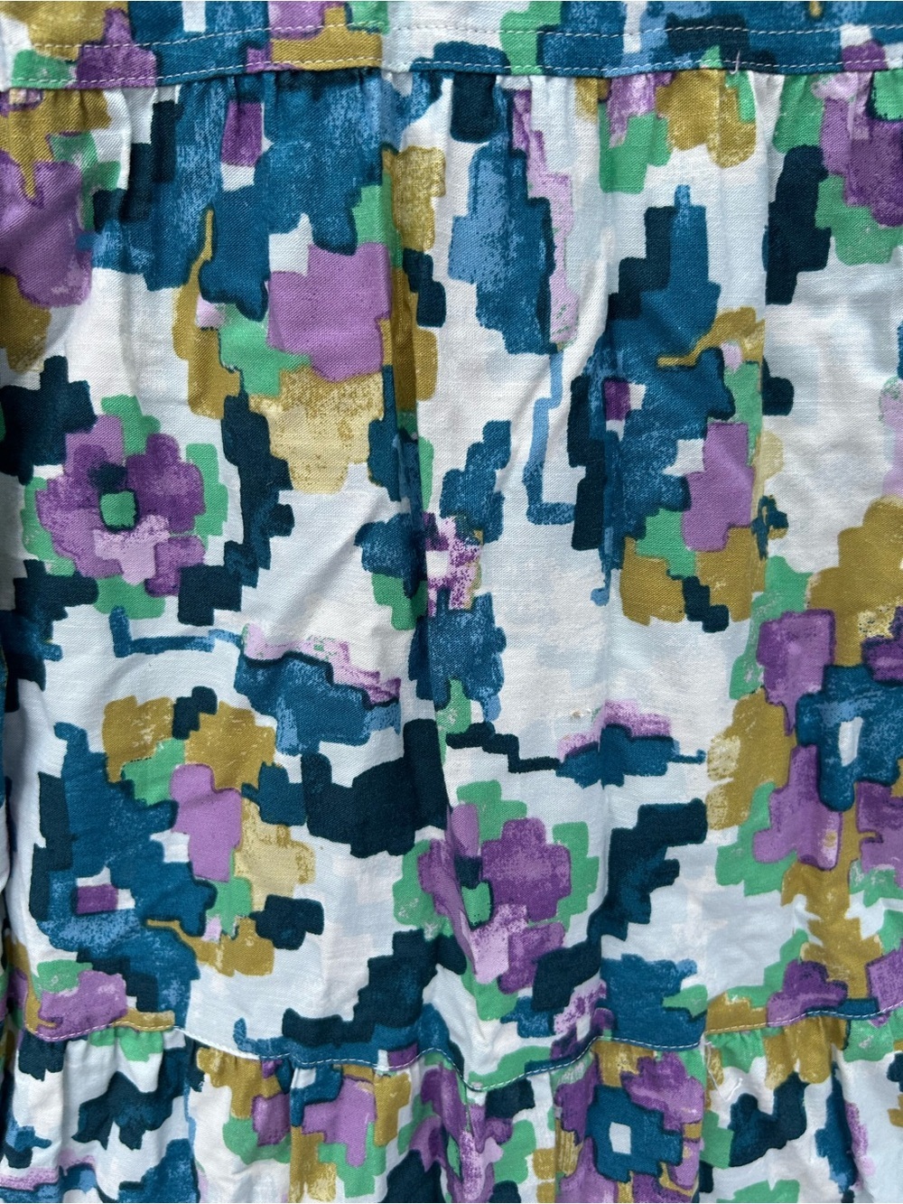 Floral Tiered ruffle Maxi Dress in Teal, Purple & Mustard Cottagecore - Picture 7 of 7
